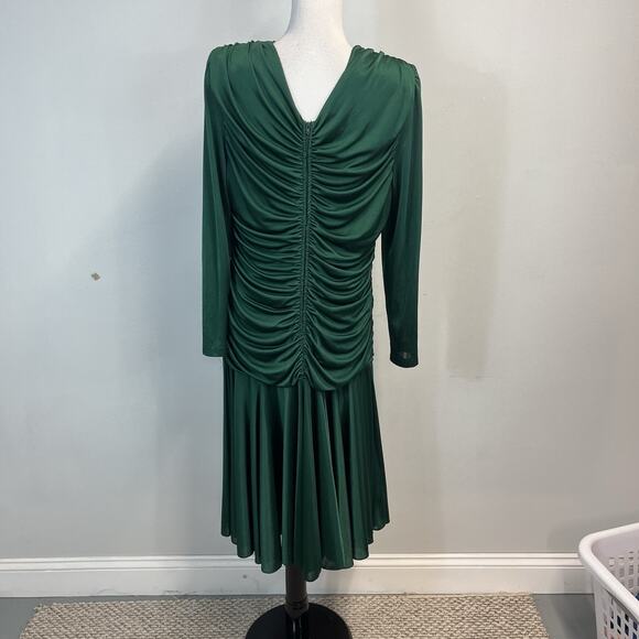 Vintage 80s Dynasty David Rose Dress sz 16 Green Jewels Sequins Cocktail Wedding - Picture 12 of 16